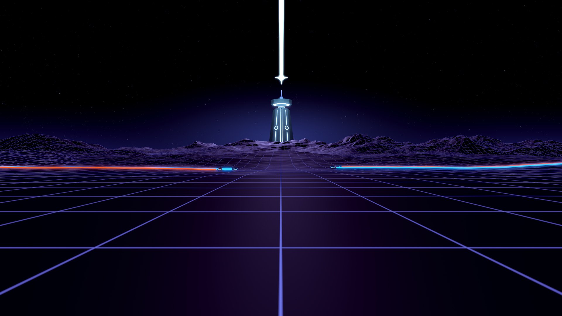 The meme is a screenshot of a 3D video game environment, specifically a futuristic cityscape with a sleek, neon-lit skyscraper in the foreground. The image is captioned "The future of gaming" and features a character model in the distance, wearing a futuristic outfit and holding a glowing sword.